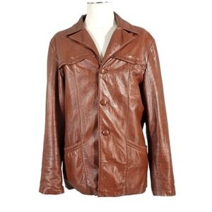 JM leather sport coat jacket men's large brown vintage Mexico‎